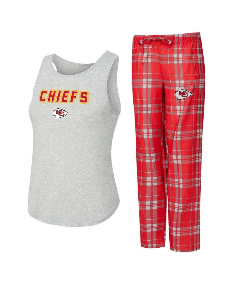Women's 2-Piece Heather Gray/Red Kansas City Chiefs Regulate Plaid Tank Top and Pants Sleep Set