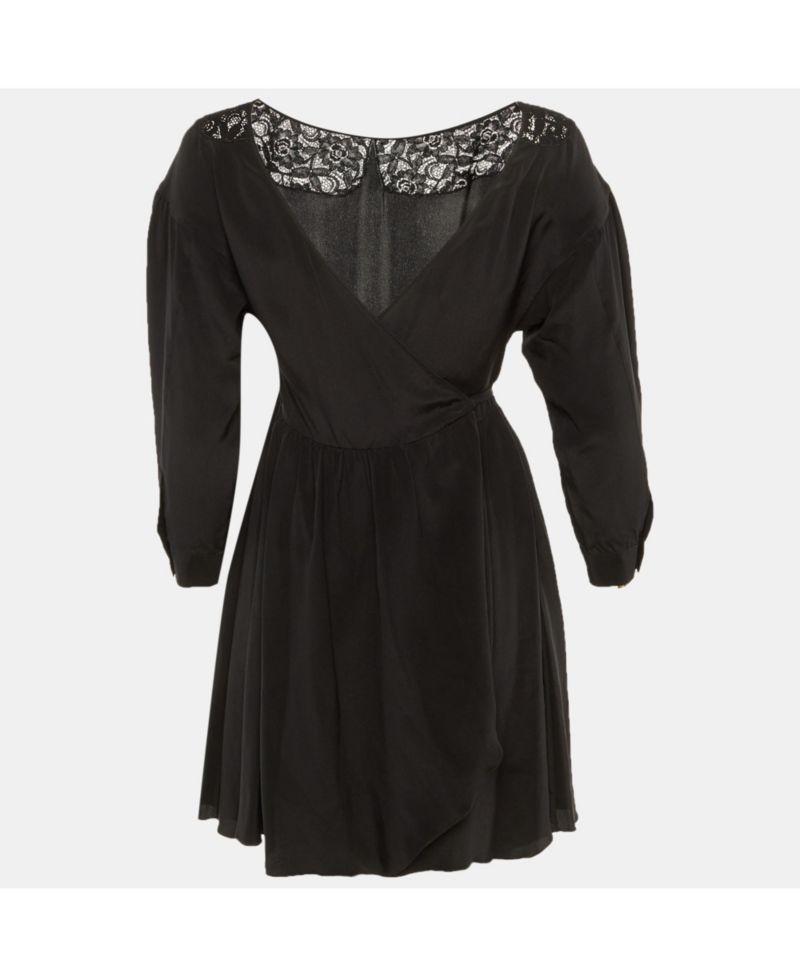 Women's Silk Lace Detail Wrap Around Mini Dress