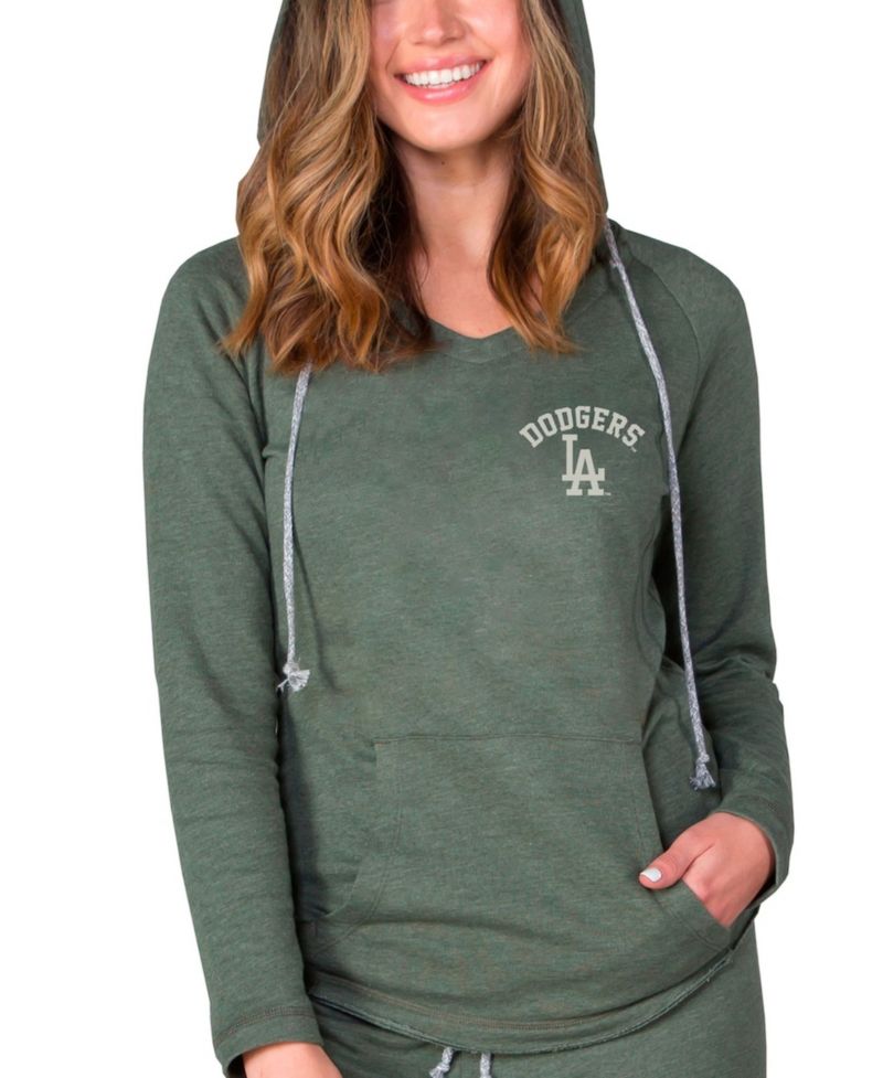 Women's Green Los Angeles Dodgers Mainstream Terry Tri-Blend V-Neck Pullover Hoodie