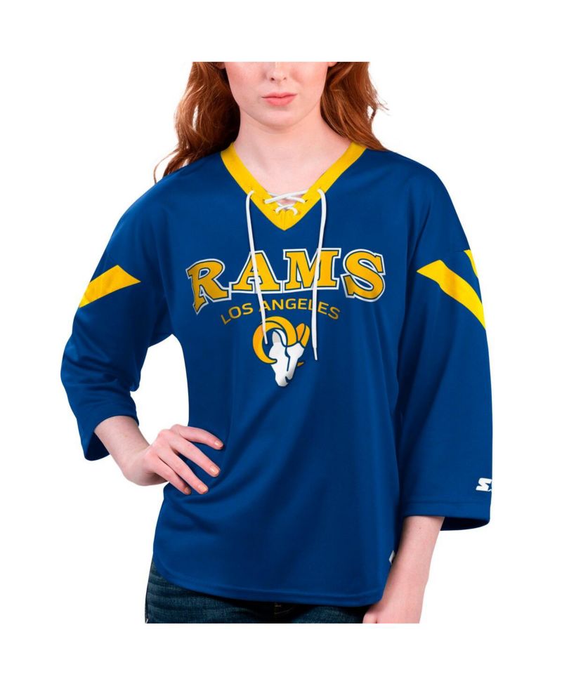Women's Royal Los Angeles Rams Rally Lace-Up 3/4 Sleeve T-Shirt