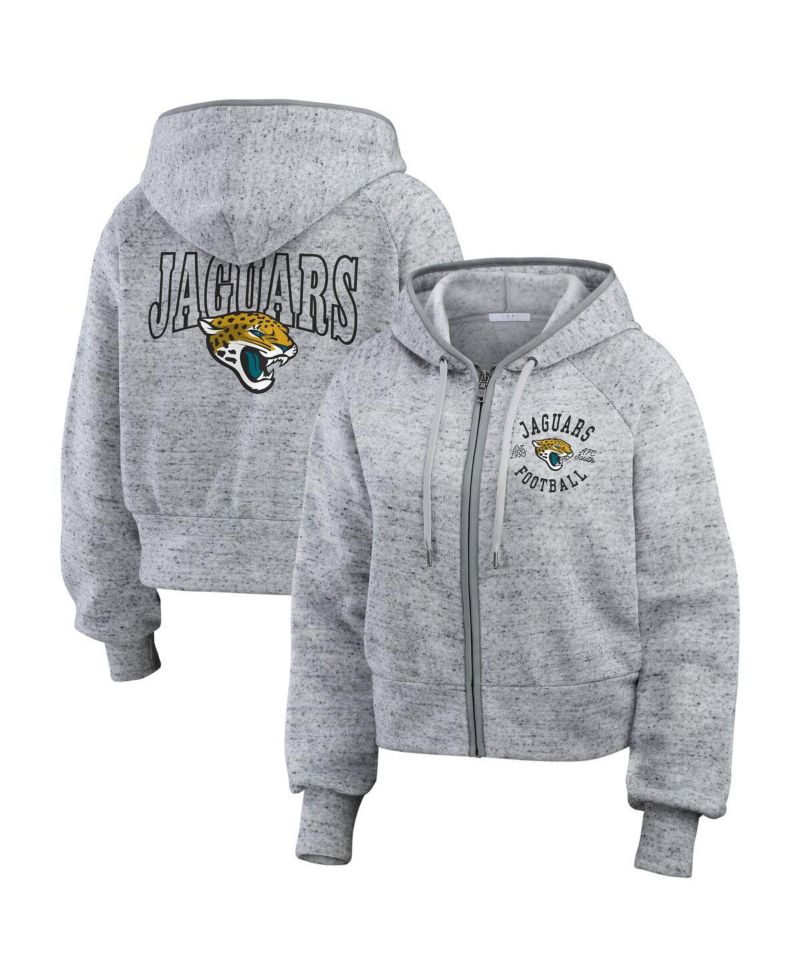 Women's Heather Gray Jacksonville Jaguars Speckled Fleece Cropped Full-Zip Hoodie