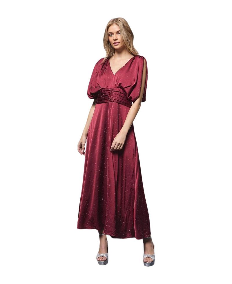 Women's Hotfix Detail Ruched Bodice Midi Dress