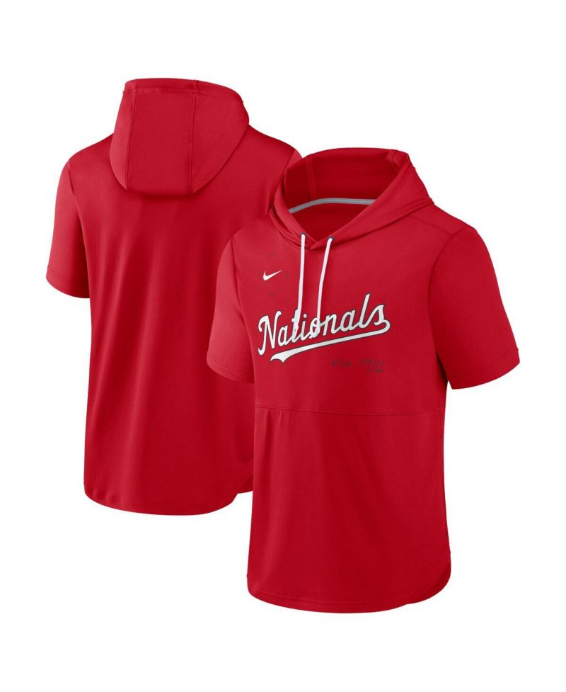 Men's Red Washington Nationals Springer Short Sleeve Team Pullover Hoodie