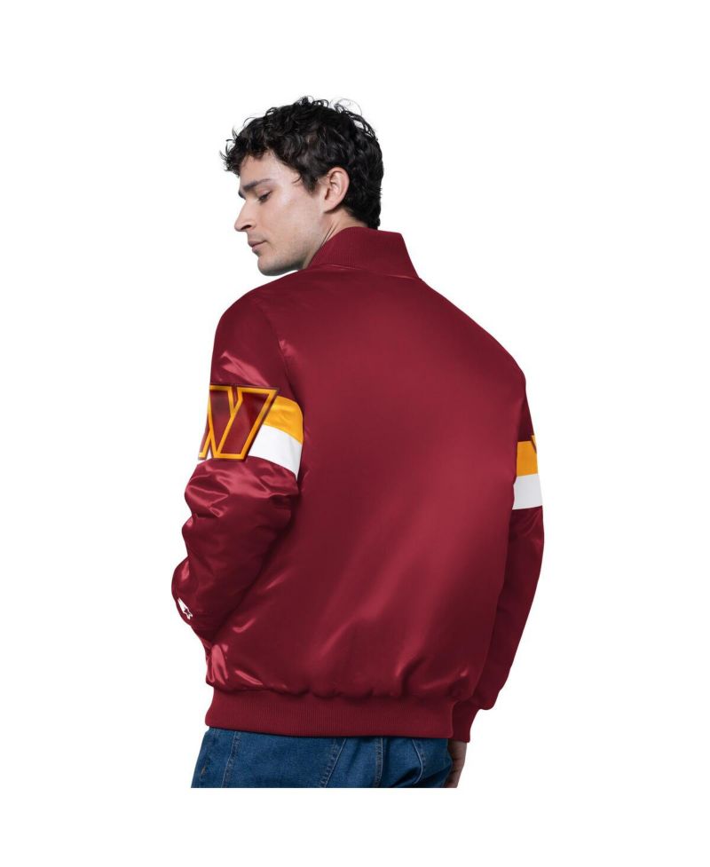 Men's Burgundy Washington Commanders Triple Option Satin Varsity Full-Snap Jacket