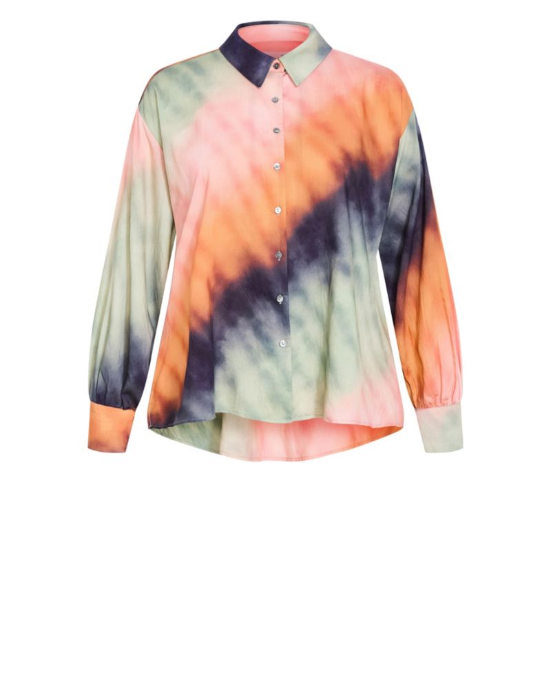Plus Size Sunset Ombre Print Shirt