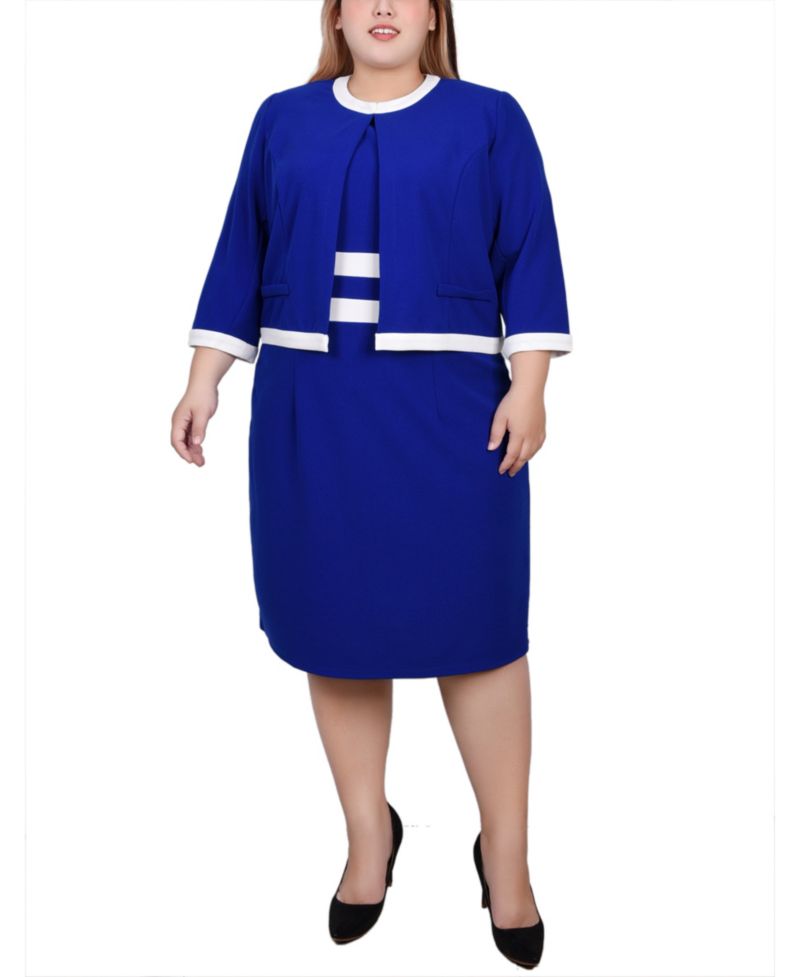 Plus Size Elbow Sleeve Colorblocked Dress, 2 Piece Set