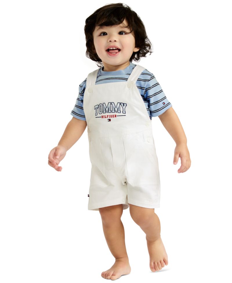 Baby Boys' Striped T-Shirt and Twill Shortalls, 2-Piece Set