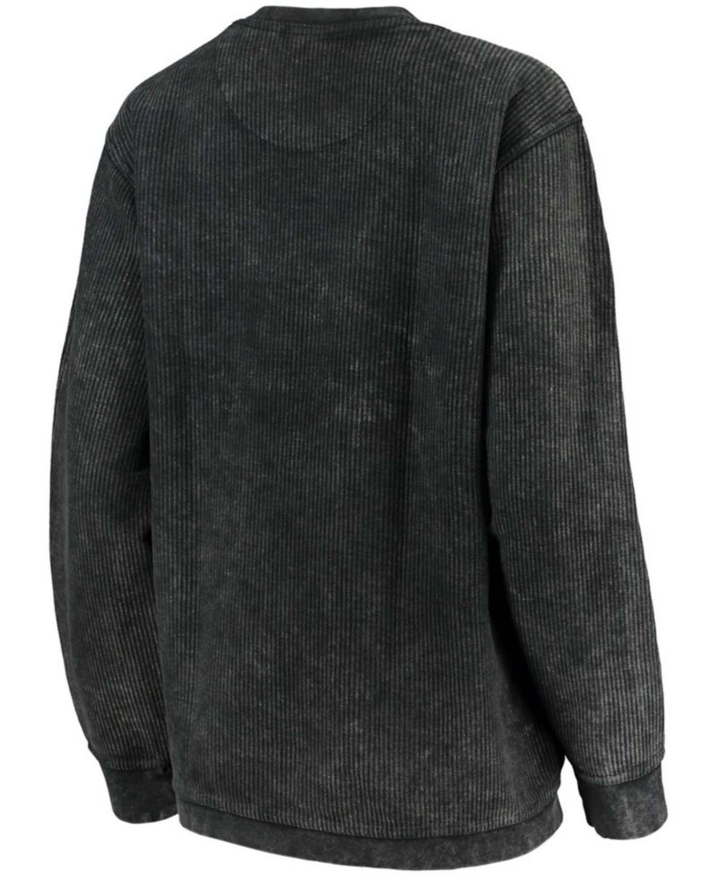 Women's Black Iowa Hawkeyes Comfy Cord Vintage-Like Wash Basic Arch Pullover Sweatshirt