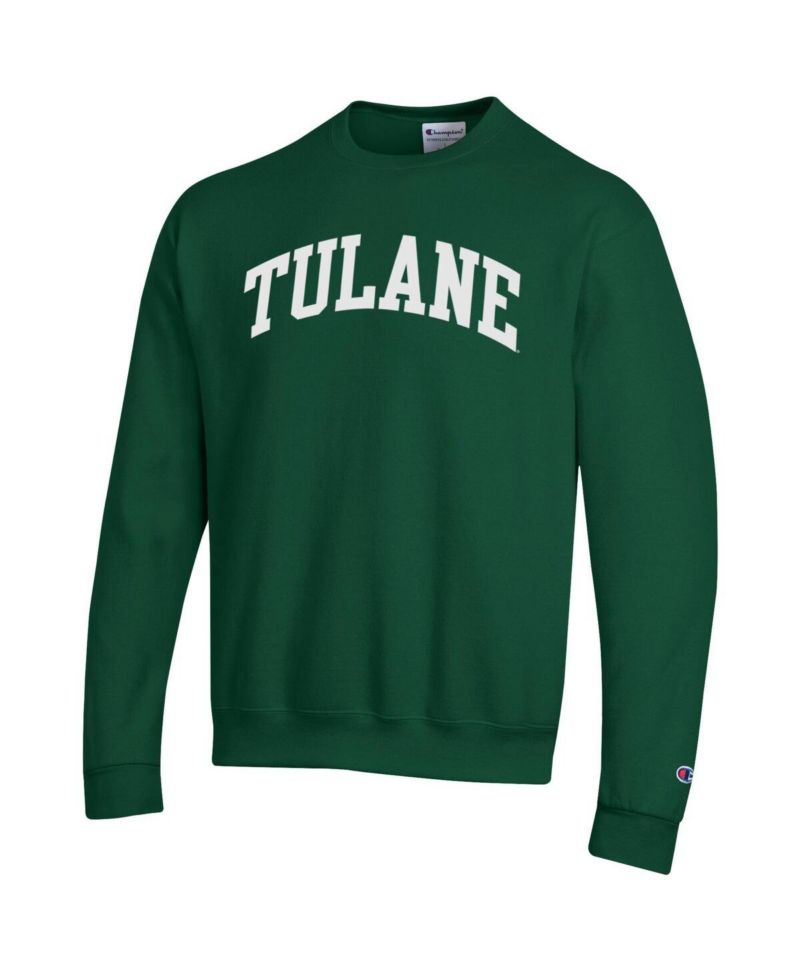 Men's Green Tulane Green Wave Basic Arch Fleece Pullover Sweatshirt
