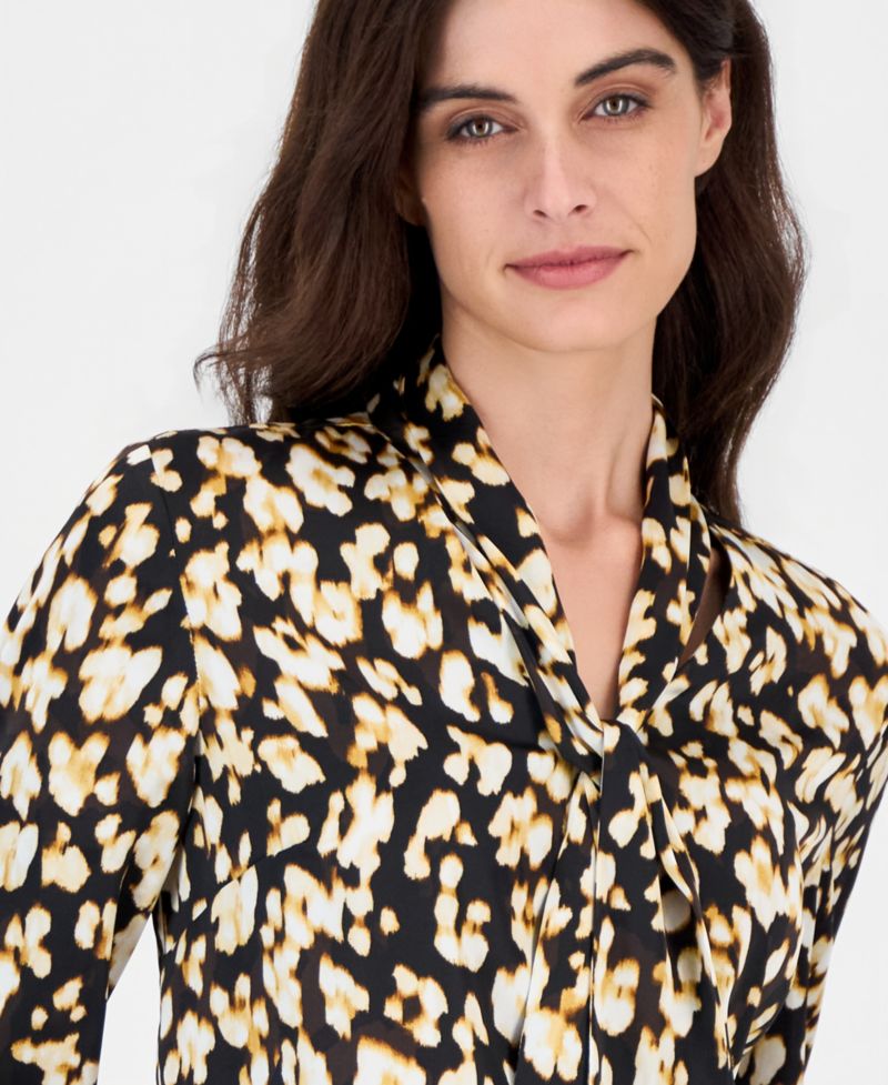 Women's Long Sleeve Printed Satin Blouse