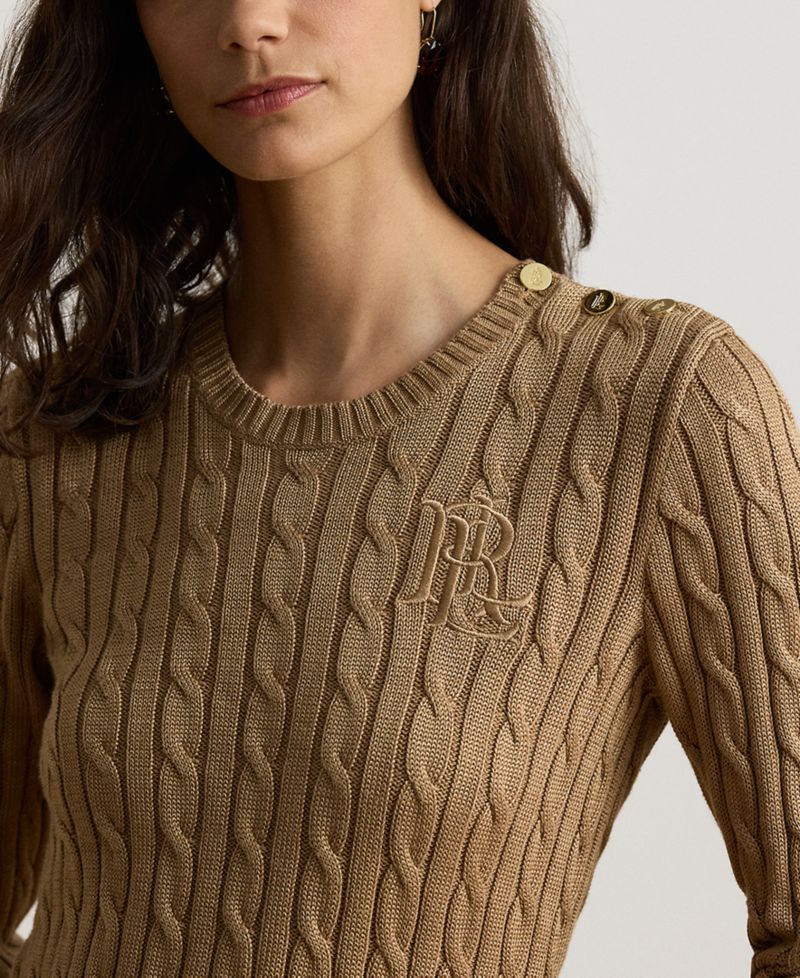 Petite Button-Trim Cable-Knit Sweater