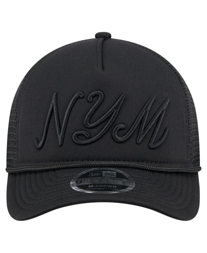 Men's Black New York Mets City Initial 9FORTY A-Frame M-Crown Adjustable Trucker Hat