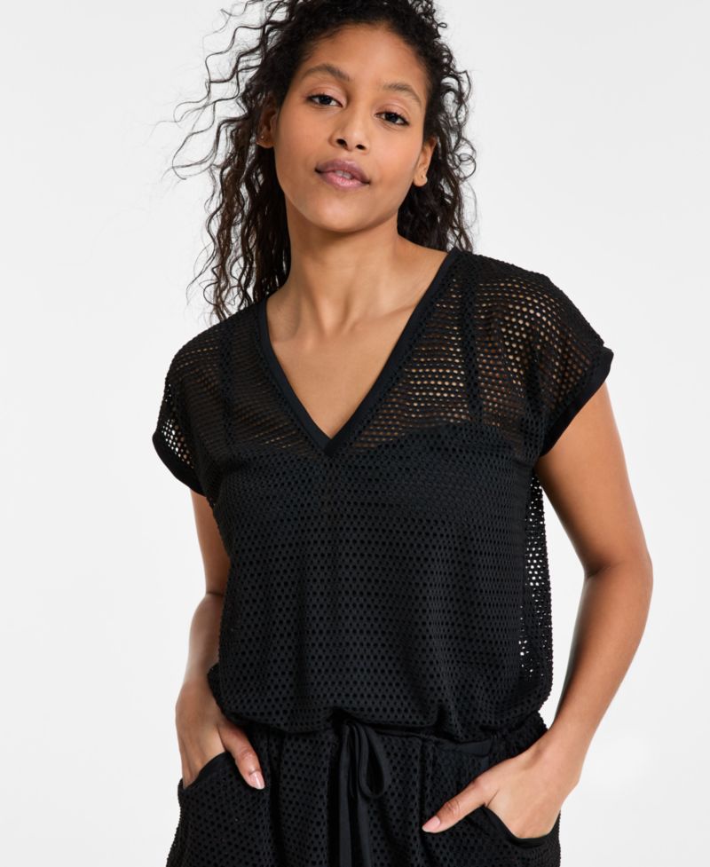 Women's Mesh Drawstring Tunic Swim Cover-Up