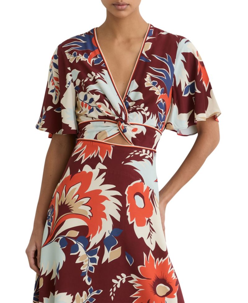 Women's Asha Floral-Print Cut-Out Midi Dress