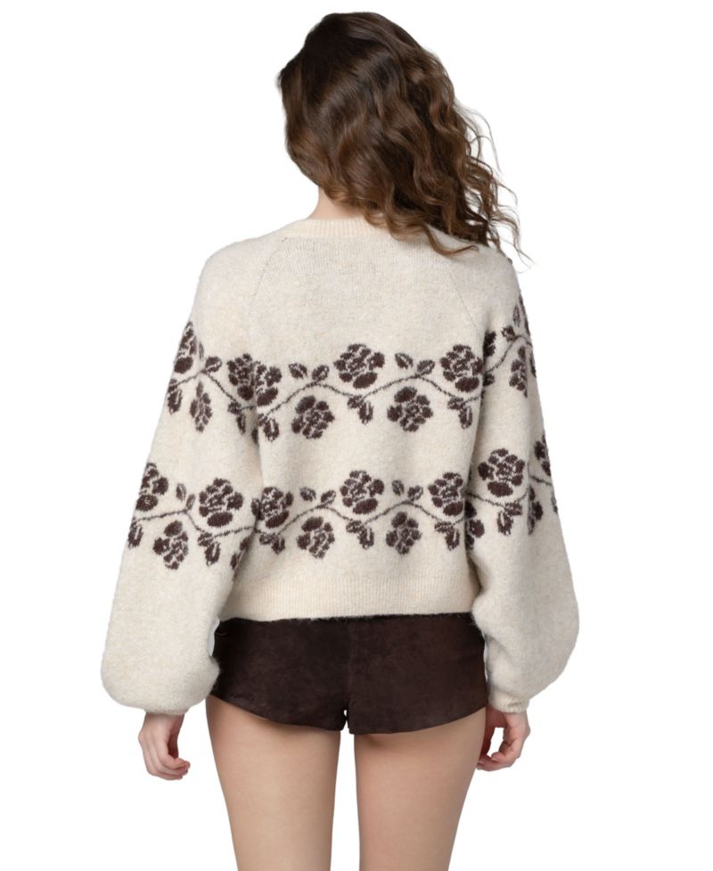 Women's Floral-Print Scoop Neck Cardigan