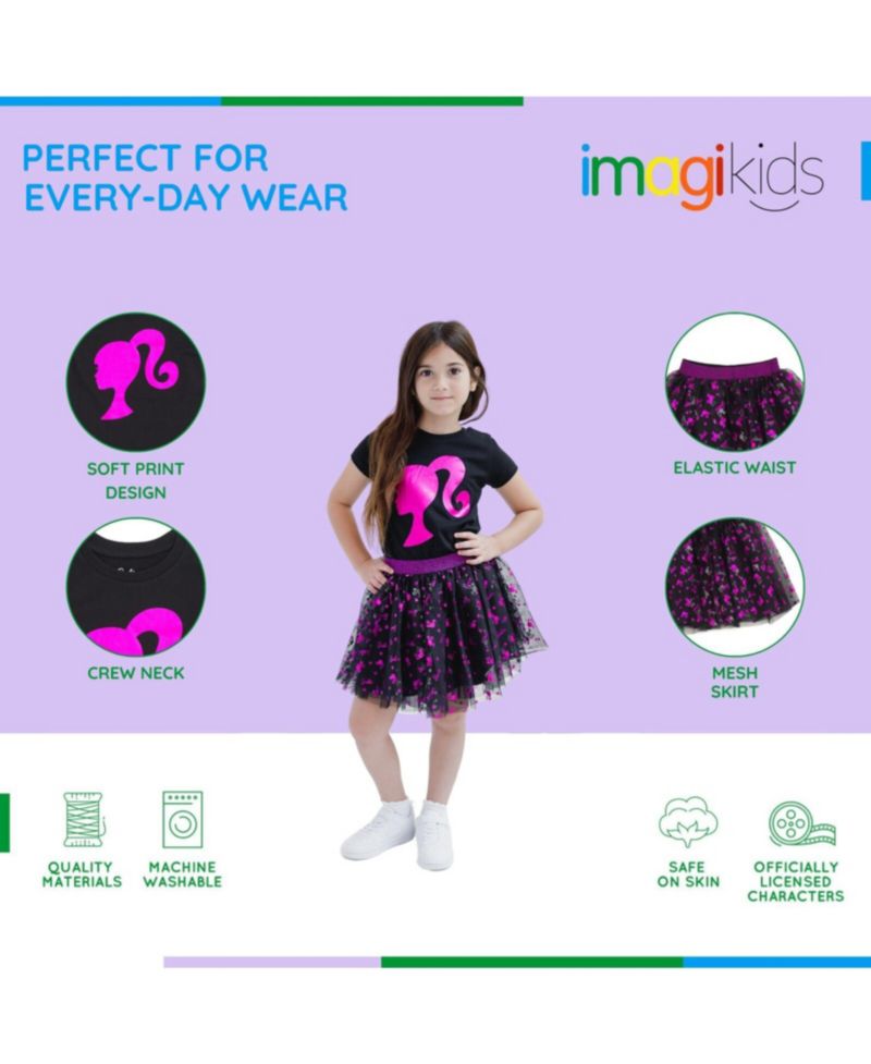 Girls Metallic Print T-Shirt and Tulle Mesh Skirt