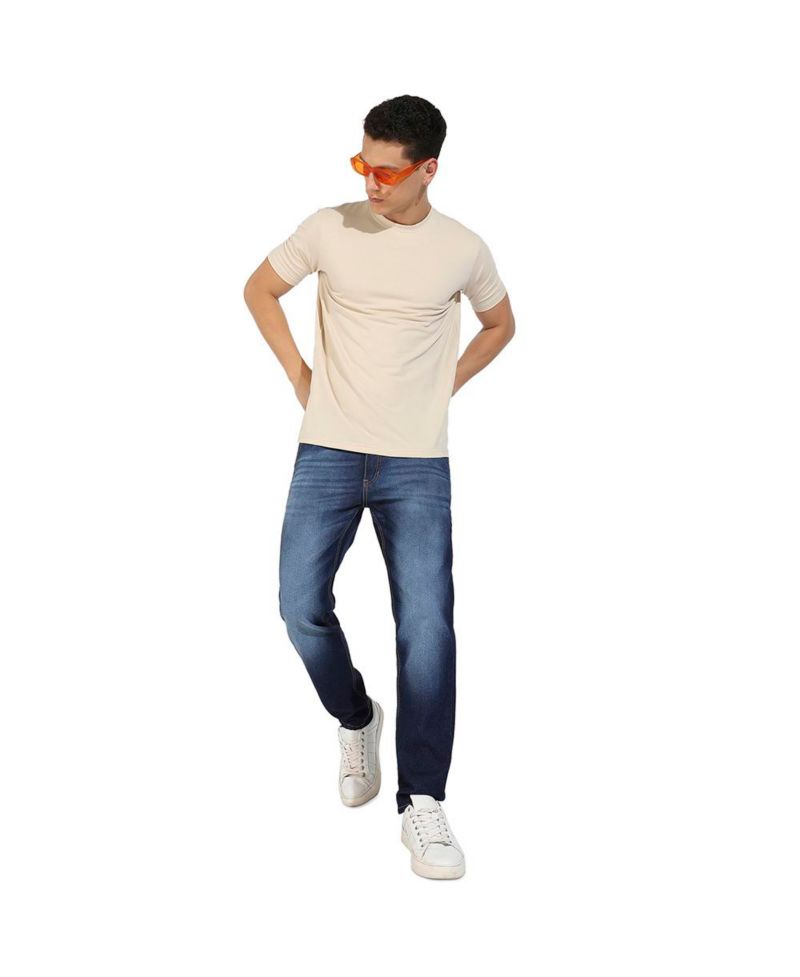Men's Beige Basic Regular Fit T-Shirt