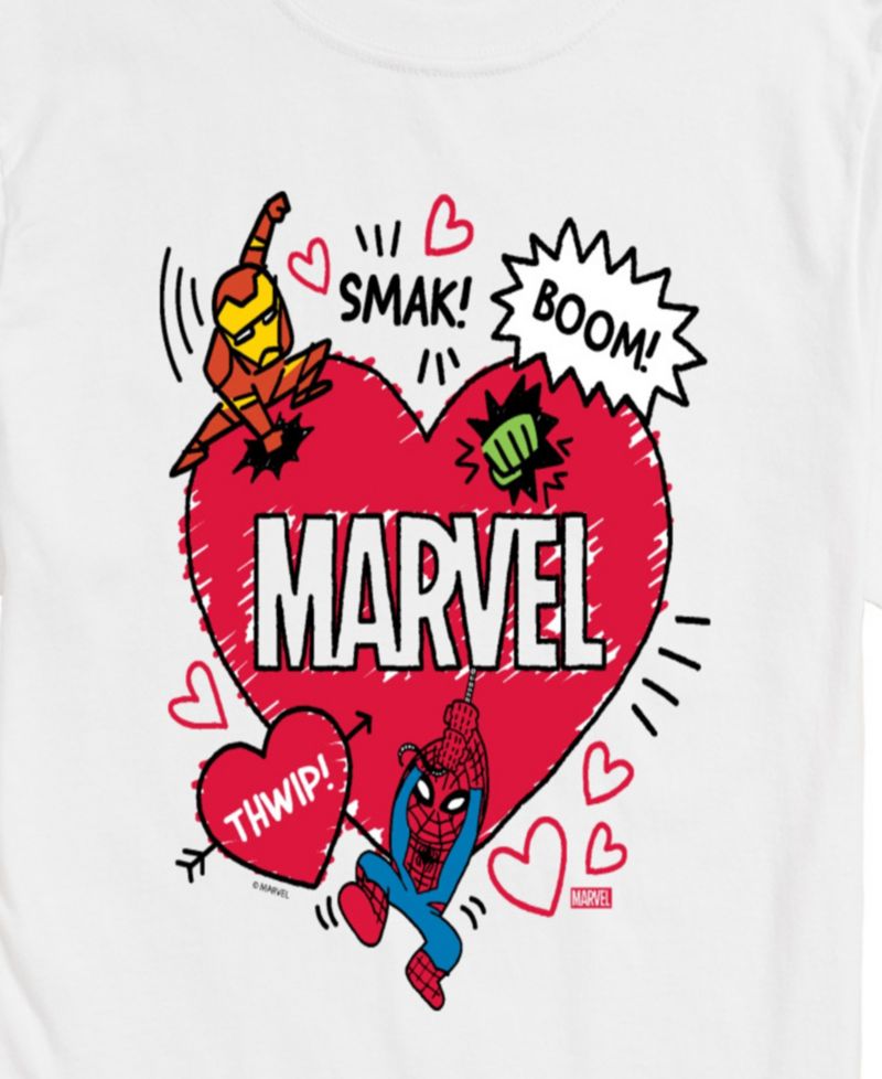 Men's Marvel Avengers Valentines Scribble Printed Short-Sleeve Graphic T-Shirt