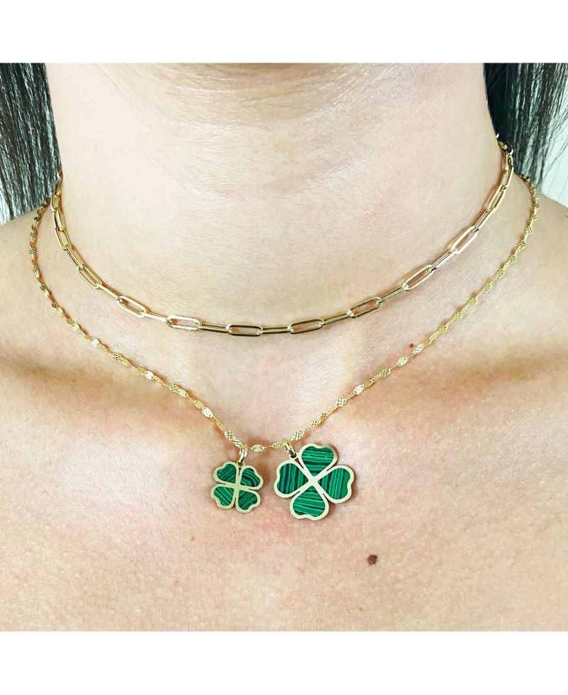 Malachite Lucky Clover Charm 14K Gold 13 millimeters