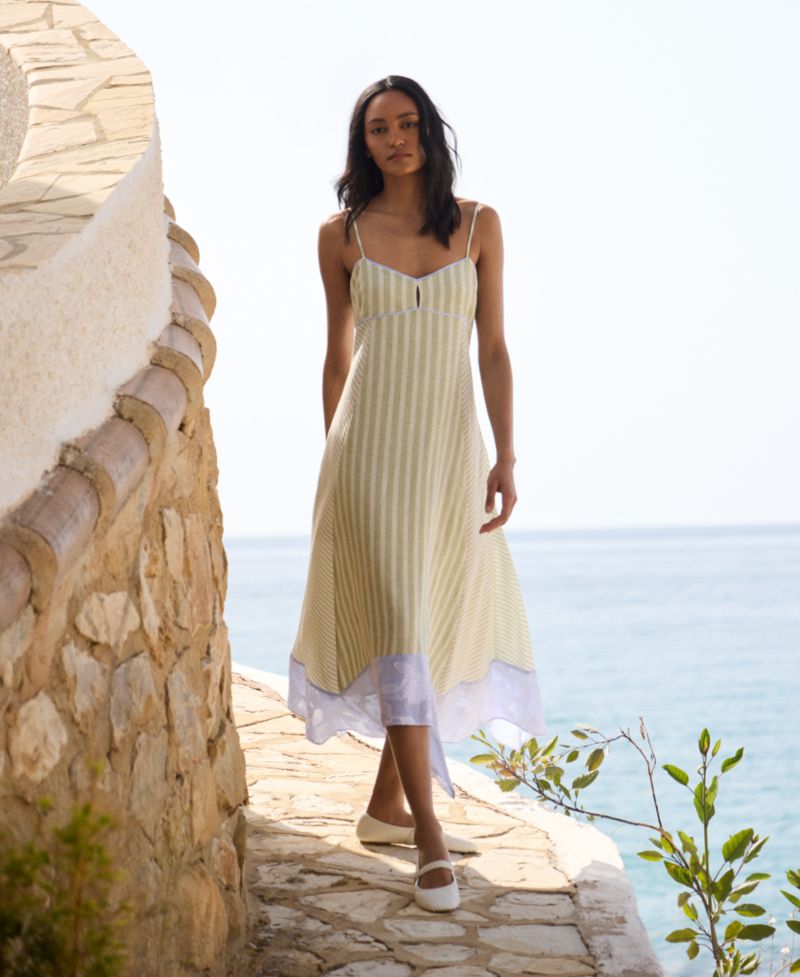 Women's Striped High-Low Midi Dress