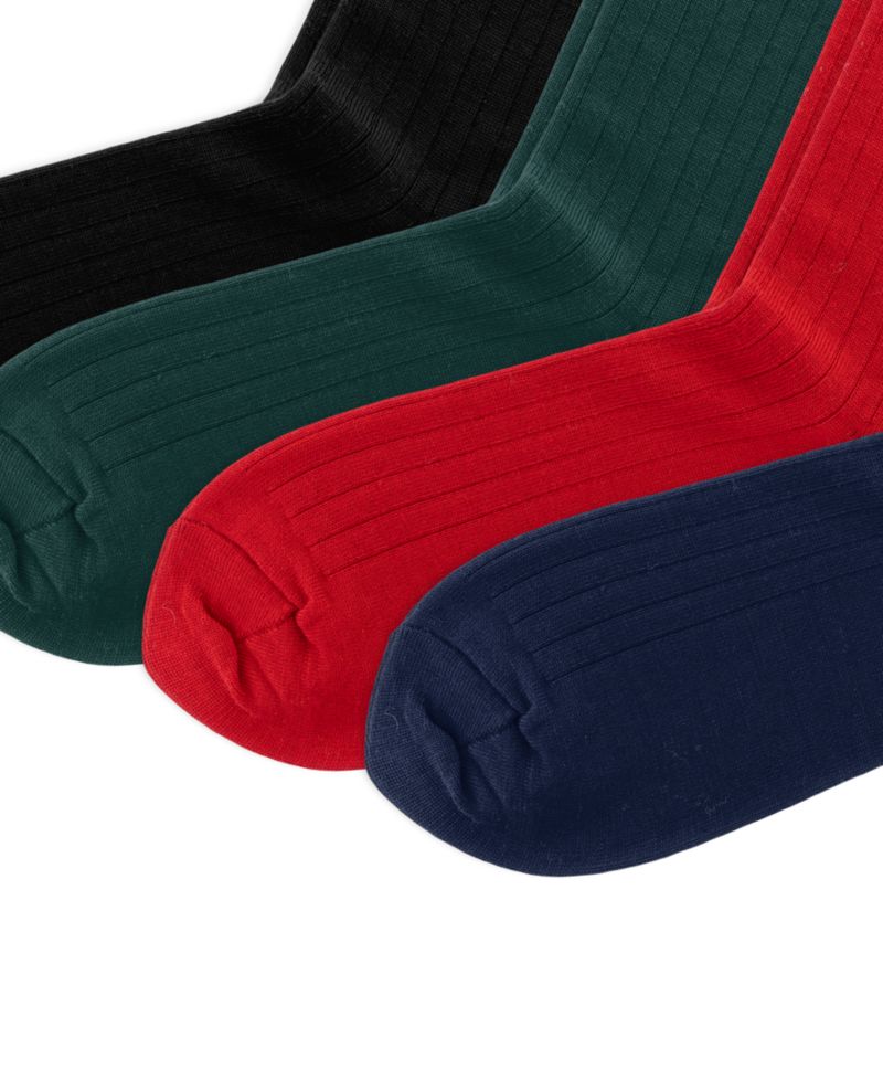 Men's Merino Wool-Blend Ribbed Crew Socks, 4-Pack Gift Box
