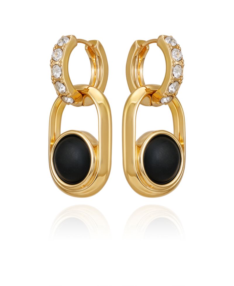 Gold-Tone Black Stone Linear Drop Earrings