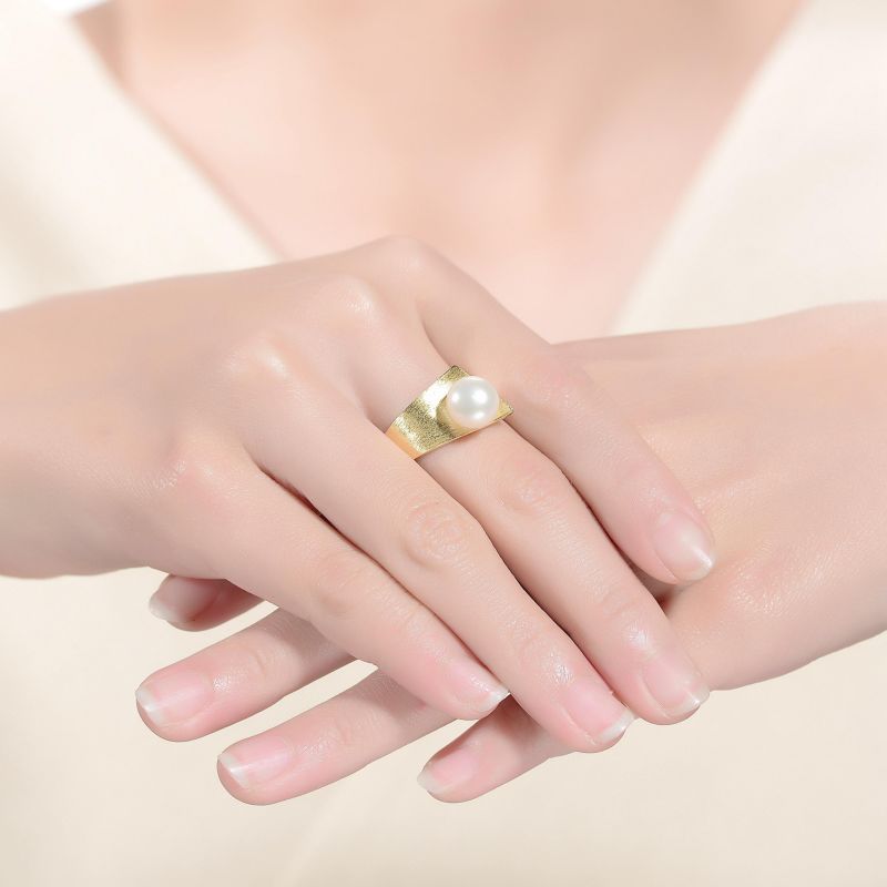 14K Gold Plated Genuine Freshwater Pearl Adjustable Ring