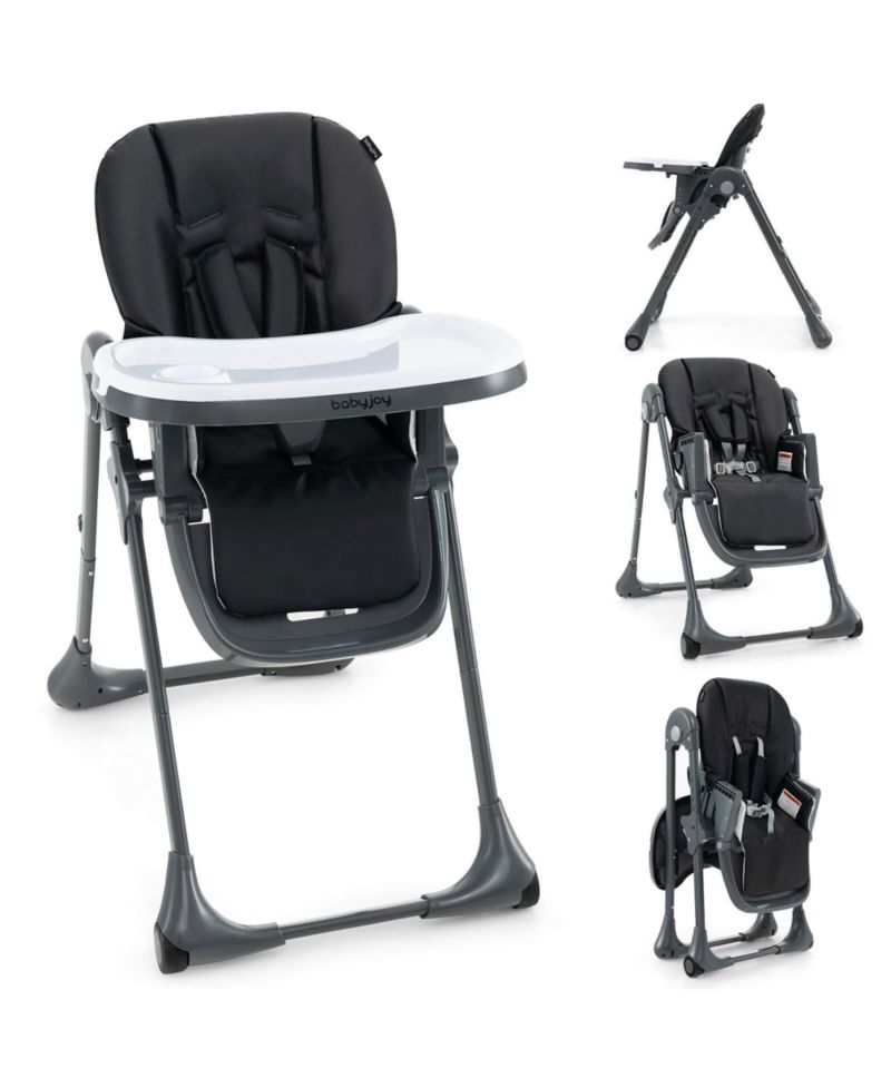 Baby High Chair w/ 7 Height and 3 Footrest Adjustable Cup holder 2 Wheels