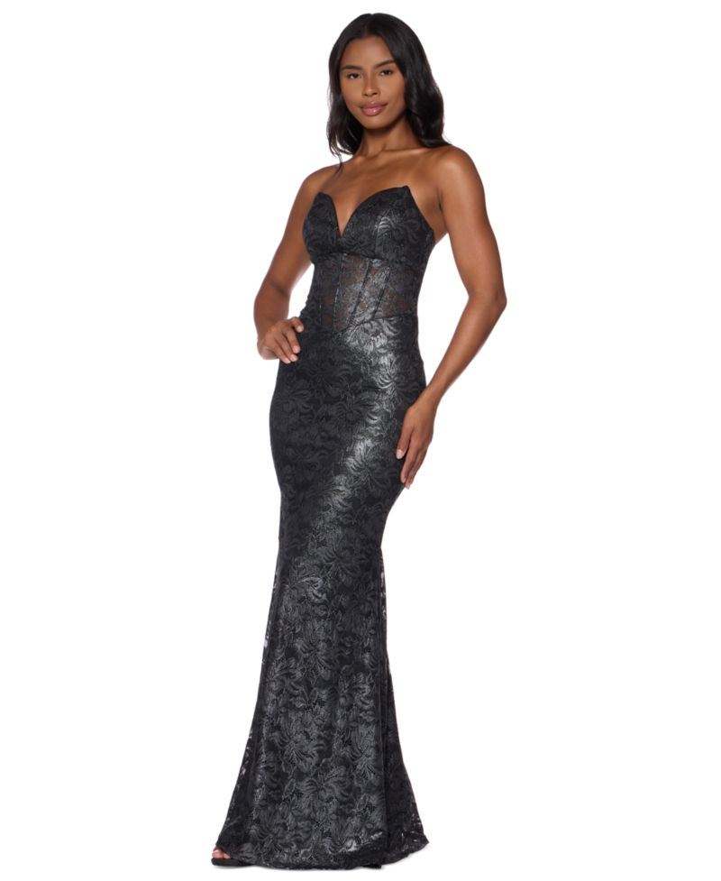 Juniors' Lace V-Neck Corset Gown