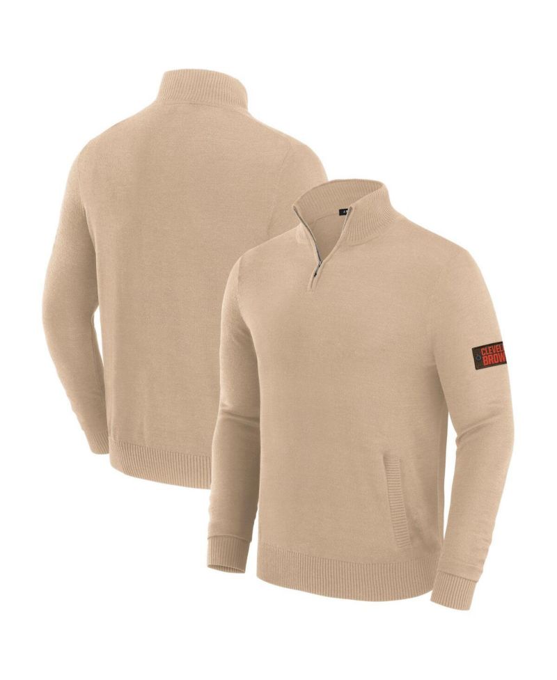 Men's Tan Cleveland Browns Franchise Quarter-Zip Sweater