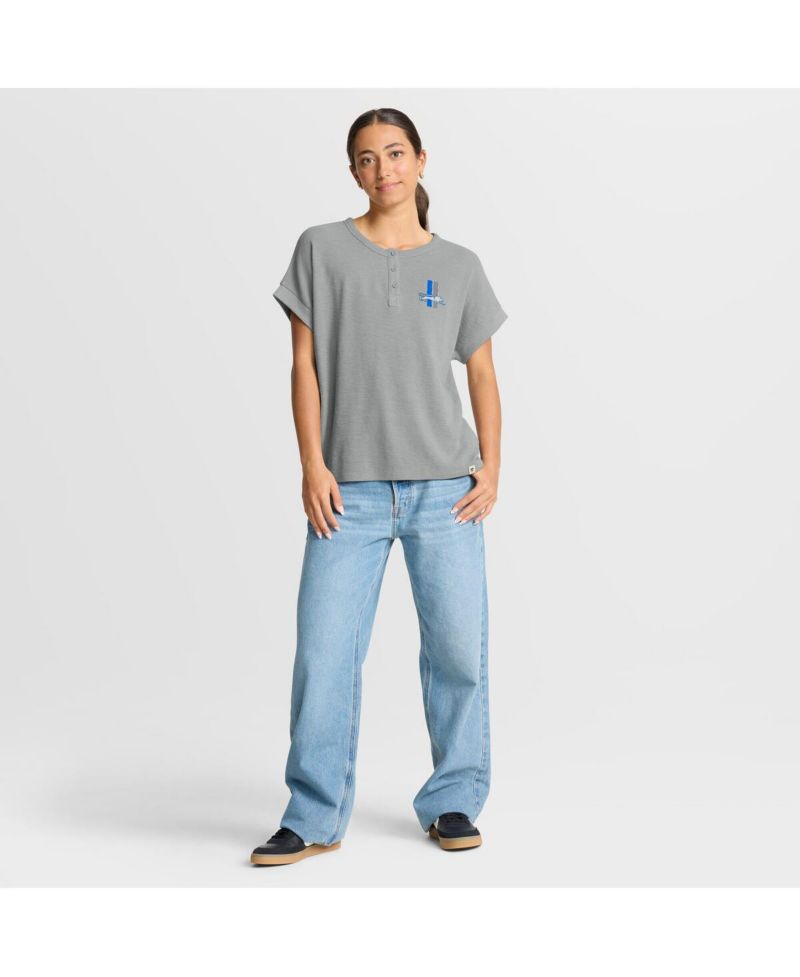 Women's Heather Gray Detroit Lions Oversized Hometown Premium Henley Shirt