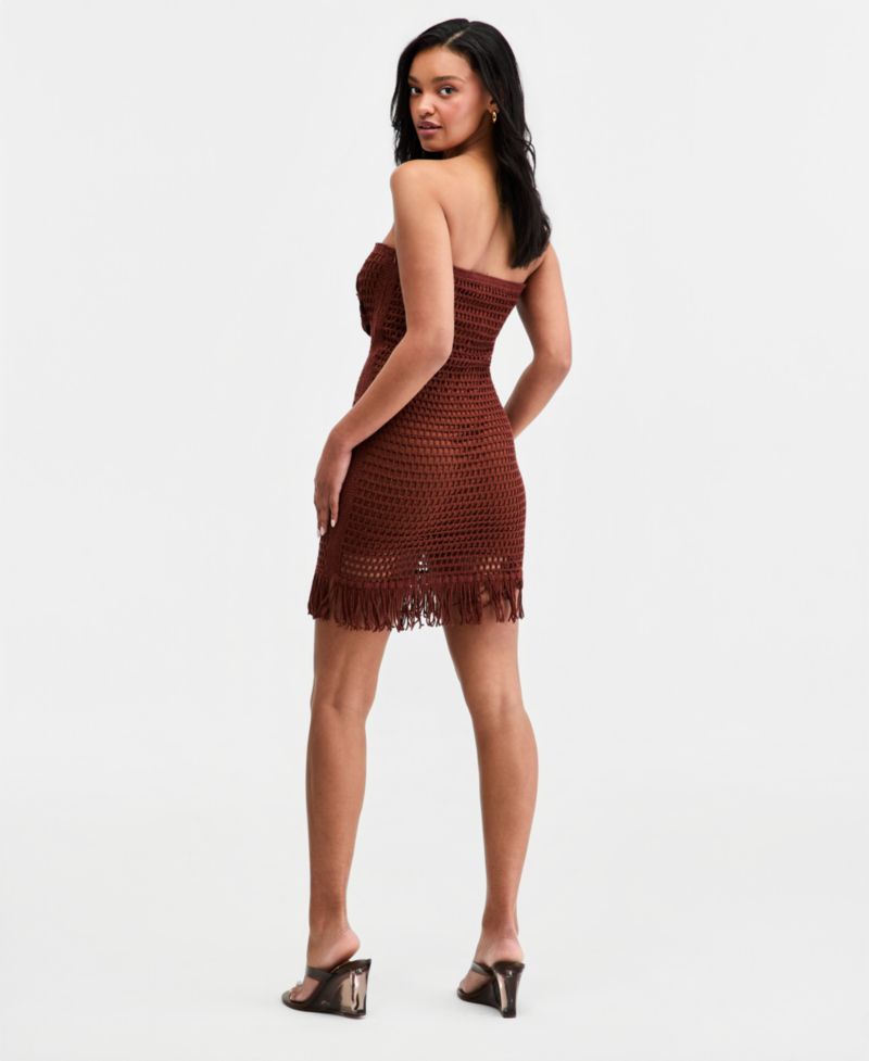 Women's Floral Crochet Strapless Mini Dress