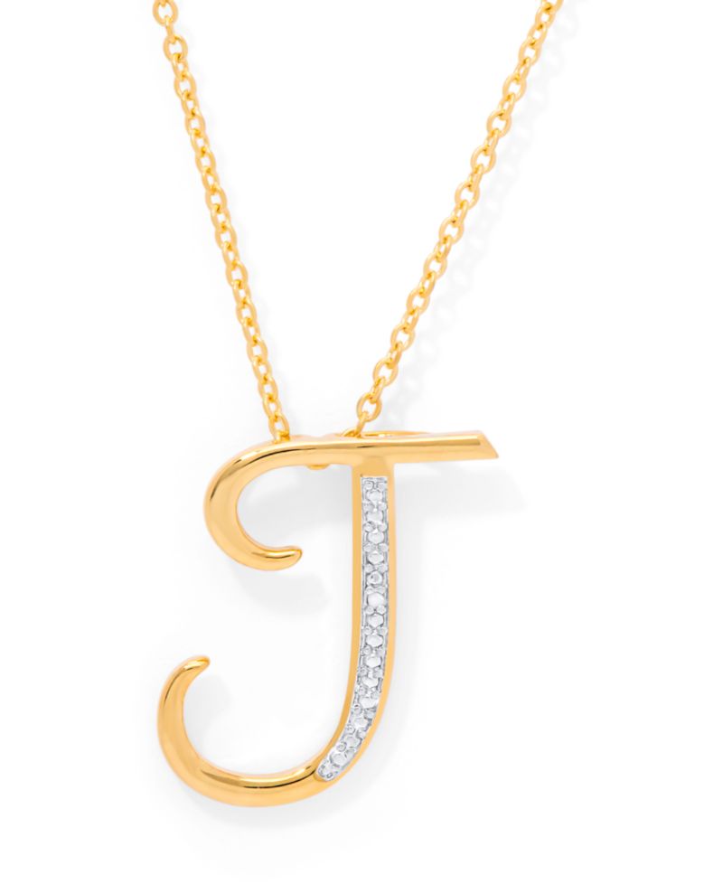 Diamond Accent Initial Pendant Necklace 18" in Gold Plate or Rose Gold Plate