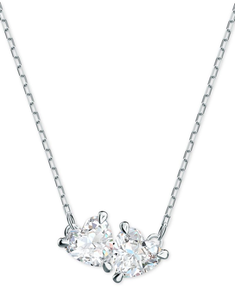 Silver-Tone Double Crystal Pendant Necklace, 14-7/8" + 2" extender
