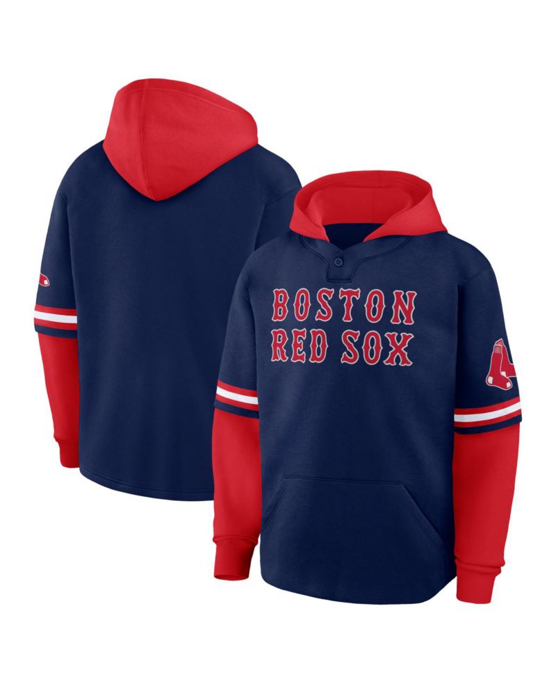 Men's Navy/Red Boston Red Sox Oversized Fire Speed Layered Hoodie