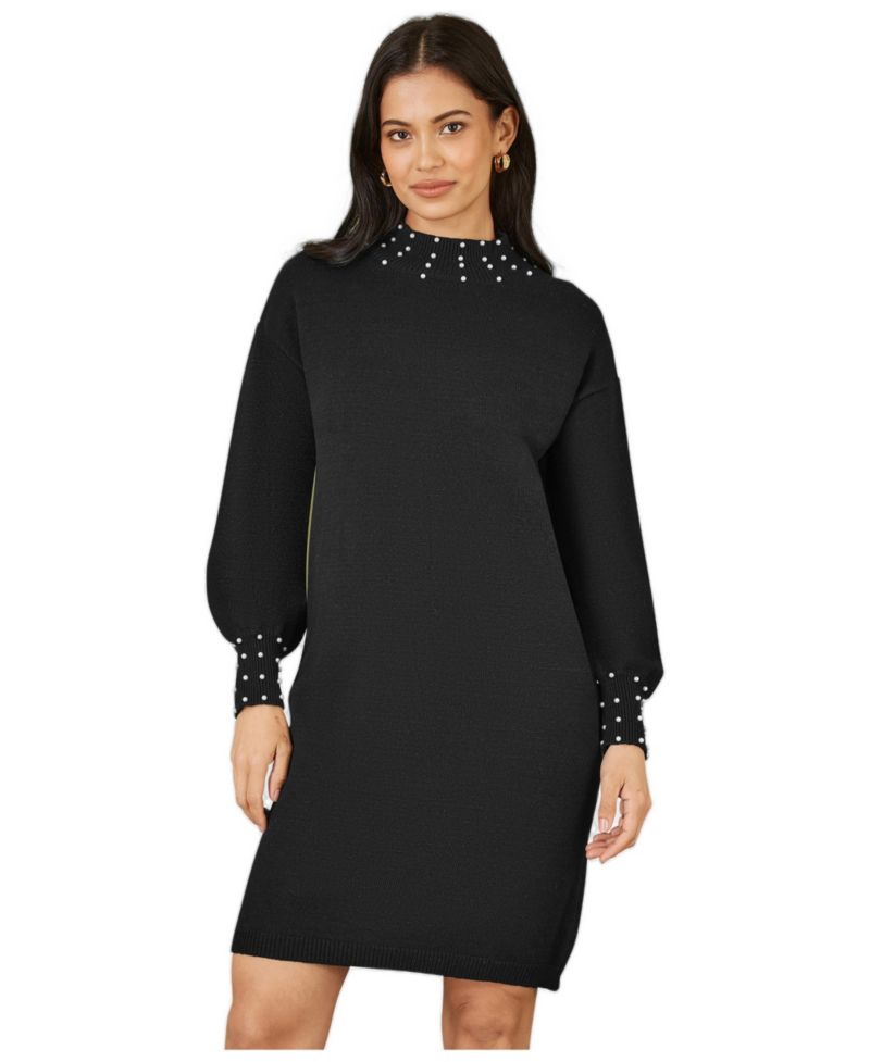 Women's Bead Detail Knitted Sweater Dress