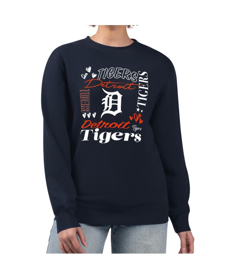 Women's Navy Detroit Tigers Collage Team Graphic Fleece Pullover Hoodie