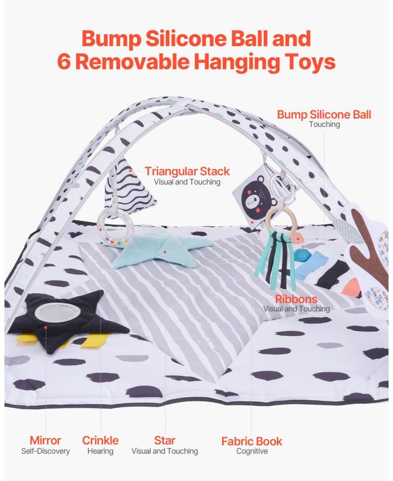 Infant Foldable Washable Play Gym Mat with 6 Detachable Toys