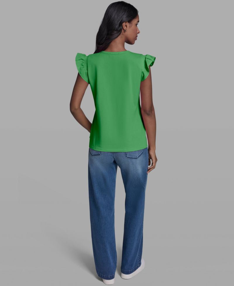 Women's Scallop Trim Boat Neck Top