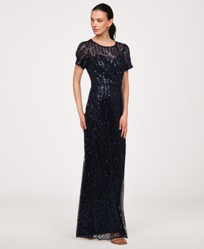 Women's Jewel Neck Column Gown Dress