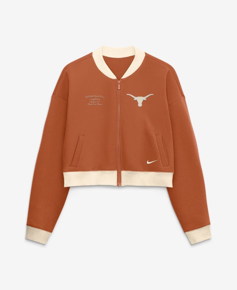 Women's Texas Longhorns Texas Academic Oversized Cropped Full-Zip Bomber Jacket