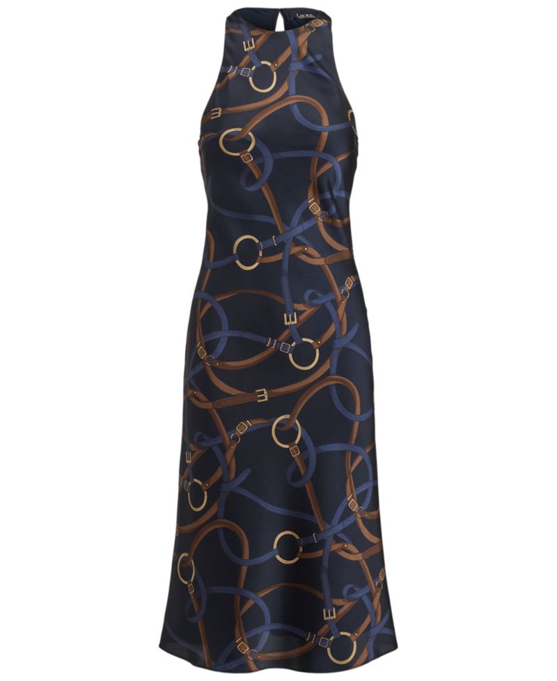 Petite Belting Print Sleeveless Crewneck Dress