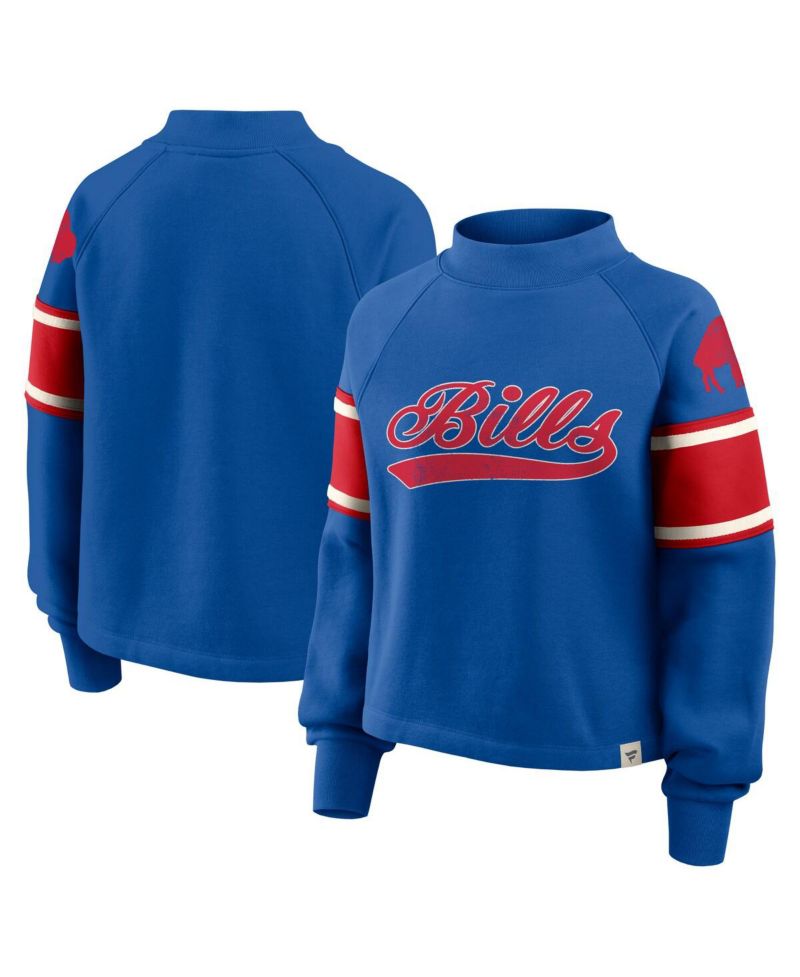 Women's Royal Buffalo Bills Oversized Hometown Toss Sweep Mock Neck Pullover Hoodie