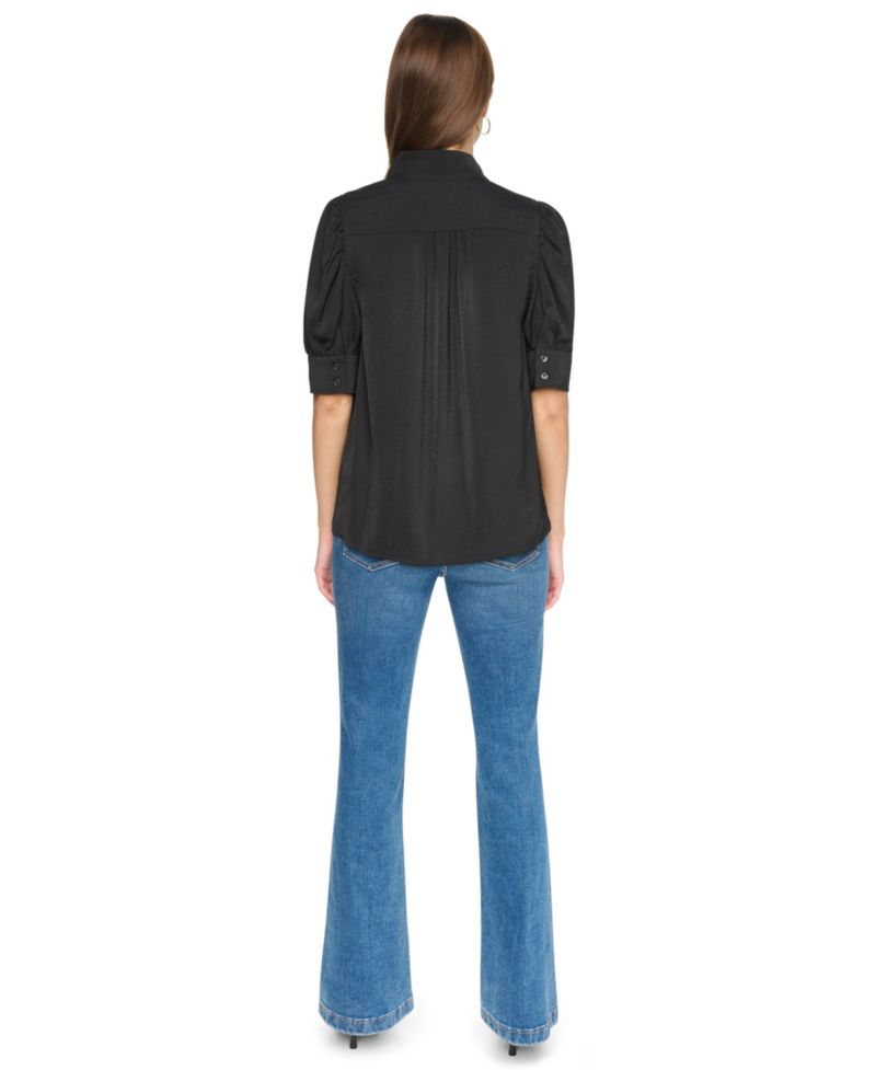 Petite Puff-Sleeve Button-Front Shirt
