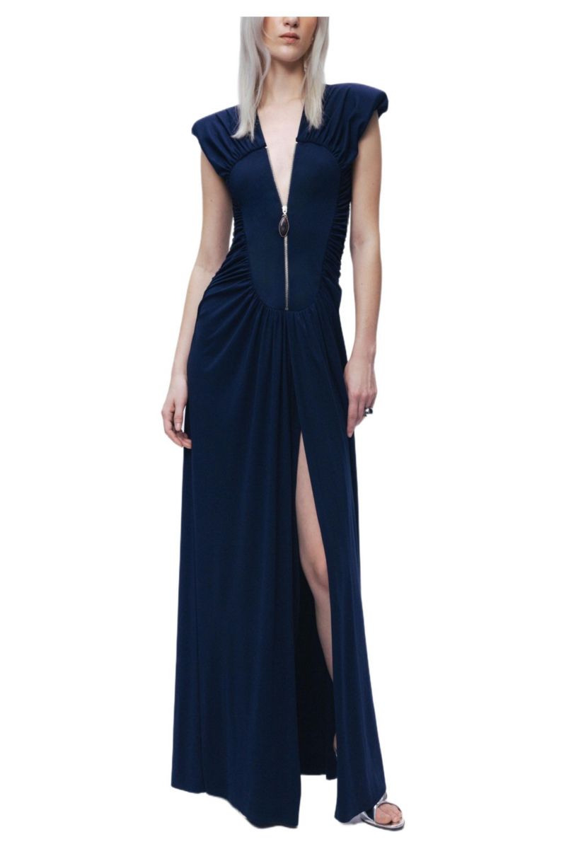 Women's Zip-Front Draped Maxi Dress