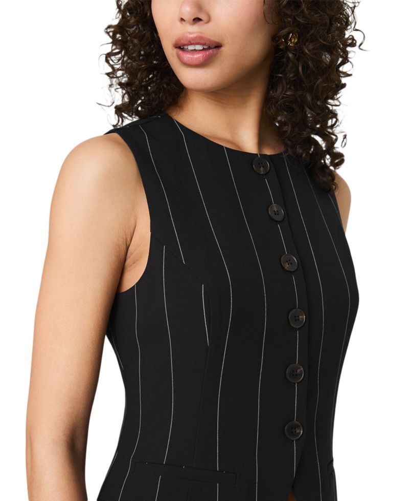 Women's Wide Pinstripe Suiting Sleeveless Peplum Top