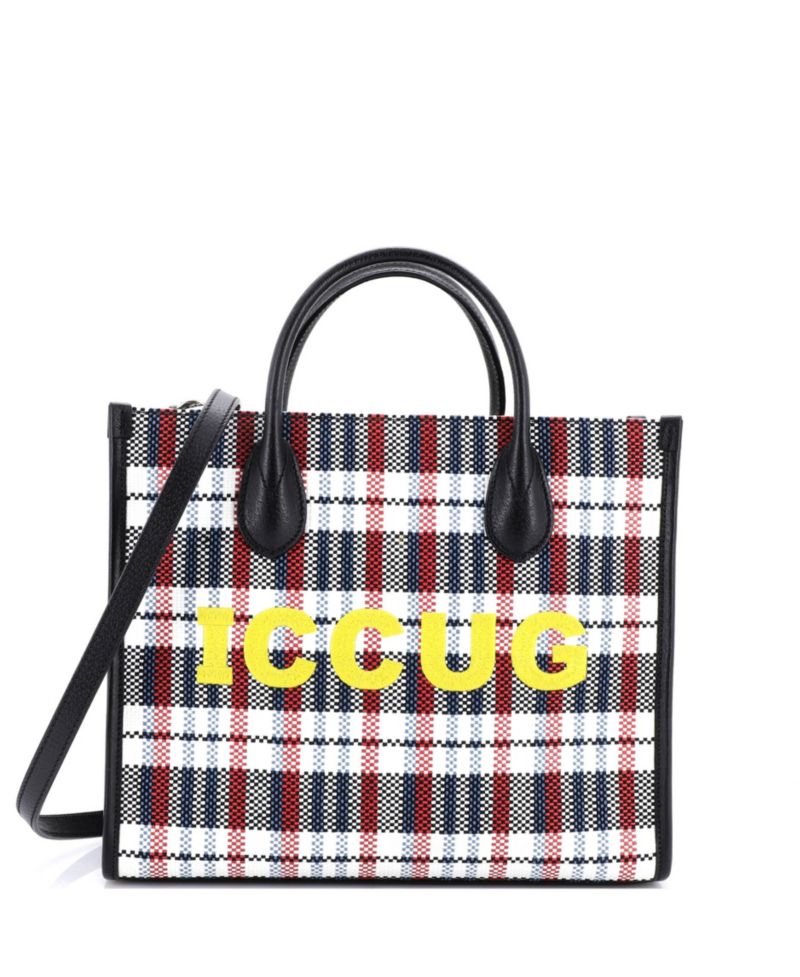Small ICCUG Tote Embroidered Faux Raffia