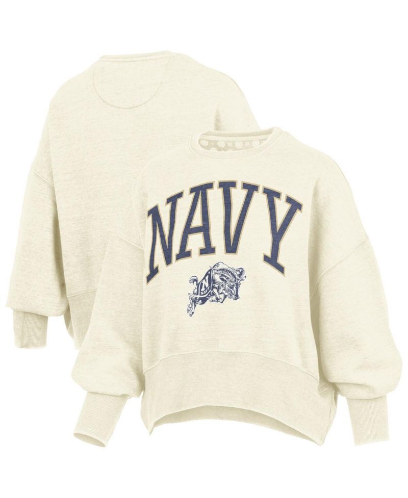 Women's Natural Navy Midshipmen Oversized Waist-Length Crewneck Sweatshirt