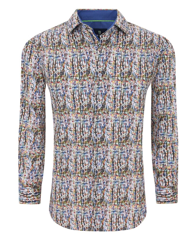 Men's Slim Fit Performance Long Sleeve Printed Dress Shirt