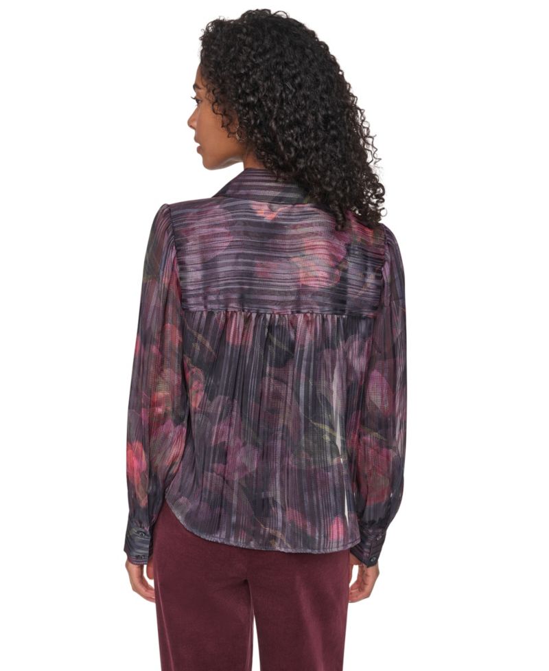 Petite Puff-Sleeve Button-Front Blouse
